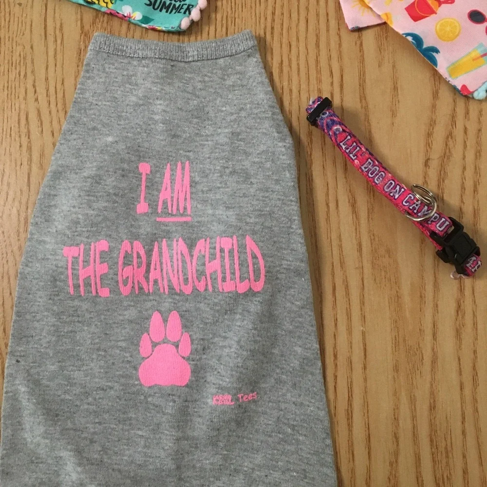 New Bundle Of 4 Little Doggie Xs T-shirt 6.5”x10” Tropical Scarves 4” & Collar